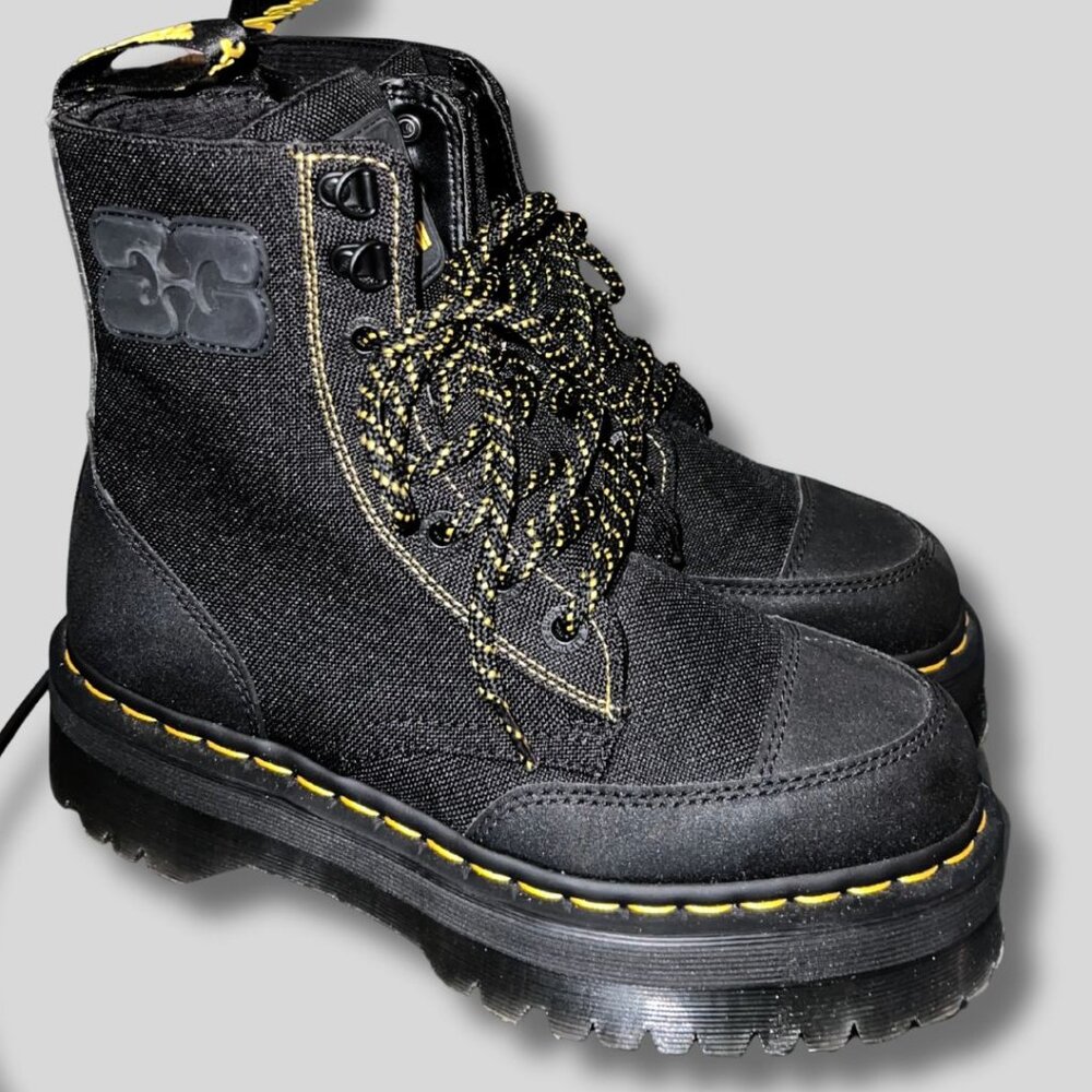 BRAND NEW Dr Martens x GANNI Jadon Platform Boots Black Canvas Size 8.5W / 7.5M